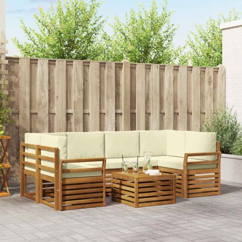 Комплекти дивани 7 pcs Натурален и Крема Солидно акациево дърво