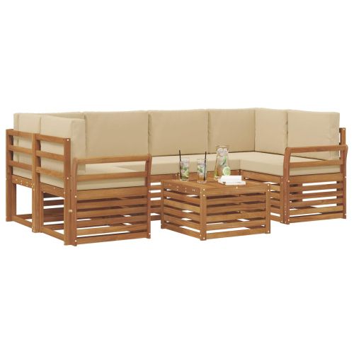 Комплекти дивани 7 pcs Натурален и Бежов Солидно акациево дърво