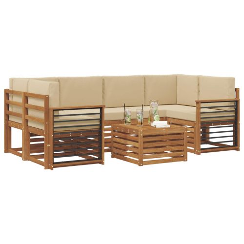 Комплекти дивани 7 pcs Натурален и Бежов Солидно акациево дърво