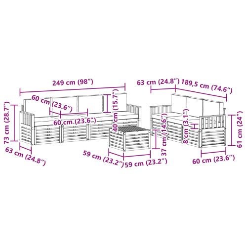 Комплекти дивани 8 pcs Натурален и Крема Солидно акациево дърво
