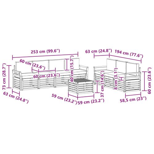 Комплекти дивани 8 pcs Натурален и Бежов Солидно акациево дърво