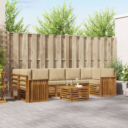Комплекти дивани 8 pcs Натурален и Бежов Солидно акациево дърво