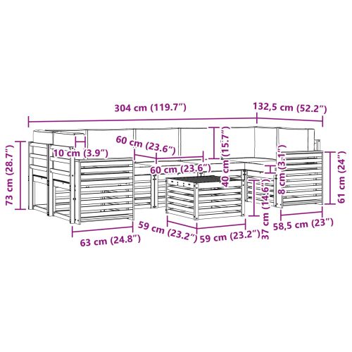 Комплекти дивани 8 pcs Натурален и Крема Солидно акациево дърво