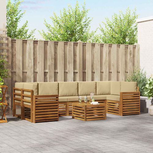 Комплекти дивани 8 pcs Натурален и Бежов Солидно акациево дърво