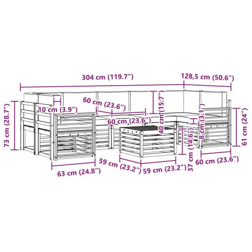 Комплекти дивани 8 pcs Натурален и Бежов Солидно акациево дърво