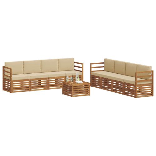 Комплекти дивани 9 pcs Натурален и Бежов Солидно акациево дърво