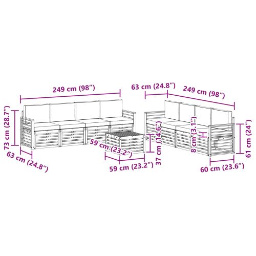 Комплекти дивани 9 pcs Натурален и Крема Солидно акациево дърво