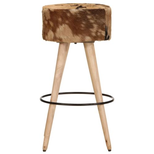 Бар табуретки 2 бр кафяви грубо мангово дърво и естествена кожа