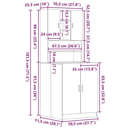 Шкаф за пералня 2 pcs Черния дъб 70,5 x 71,5 x 181,5 см