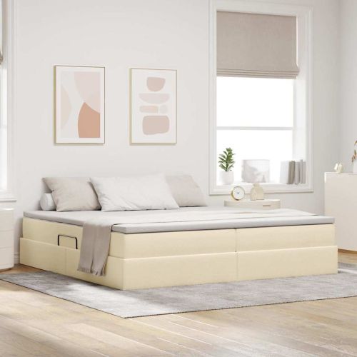 Легло с място за съхранение и матрак с матрак Крем 200 x 200 cm
