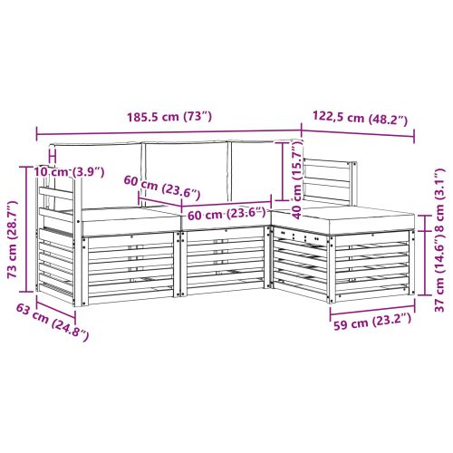 Комплекти дивани 4 pcs Натурален и Бежов Солидно акациево дърво