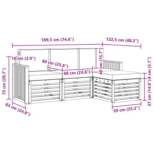 Комплекти дивани 4 pcs Натурален и Бежов Солидно акациево дърво