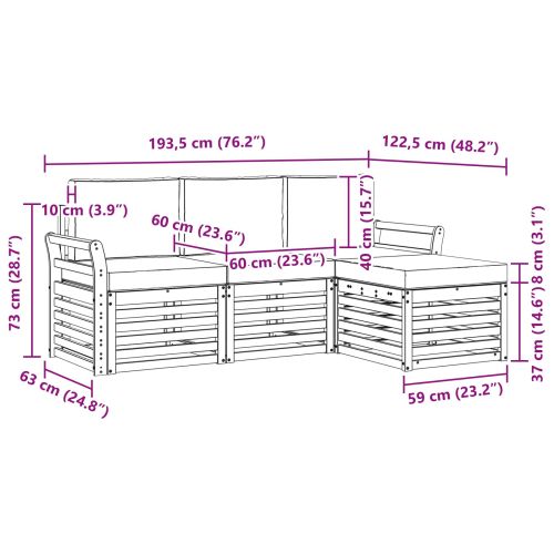 Комплекти дивани 4 pcs Натурален и Бежов Солидно акациево дърво