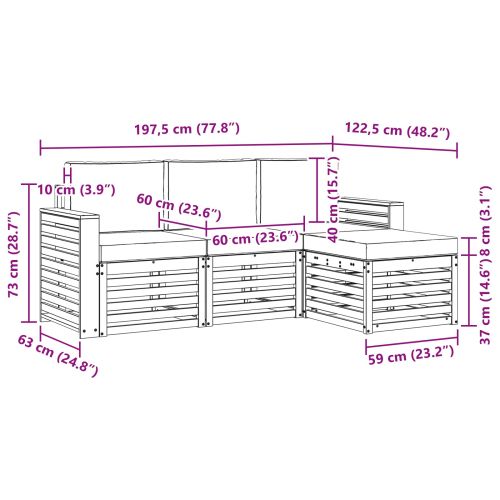 Комплекти дивани 4 pcs Натурален и Крема Солидно акациево дърво