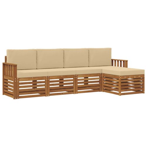 Комплекти дивани 5 pcs Натурален и Бежов Солидно акациево дърво
