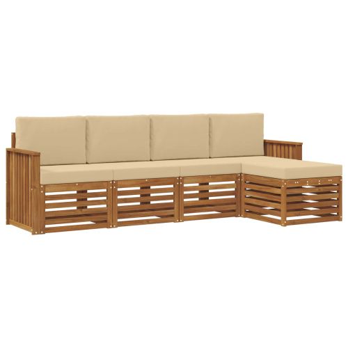 Комплекти дивани 5 pcs Натурален и Бежов Солидно акациево дърво