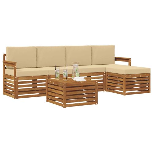 Комплекти дивани 6 pcs Натурален и Бежов Солидно акациево дърво