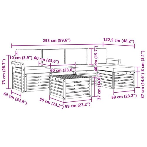 Комплекти дивани 6 pcs Натурален и Крема Солидно акациево дърво
