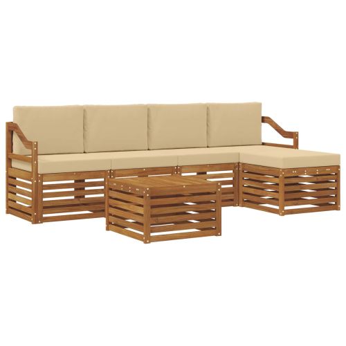 Комплекти дивани 6 pcs Натурален и Бежов Солидно акациево дърво