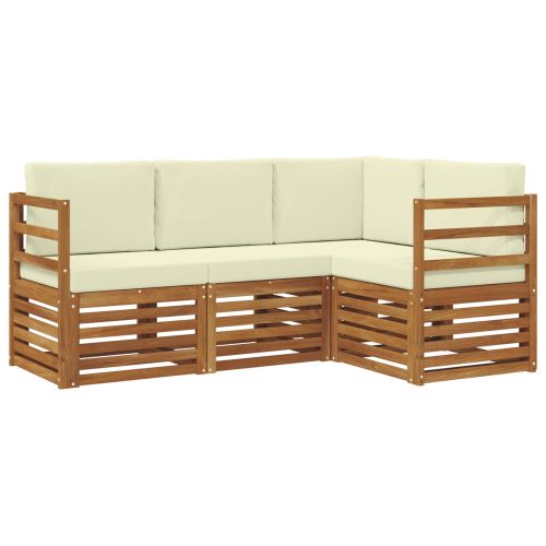 Комплекти дивани 4 pcs Натурален и Крема Солидно акациево дърво