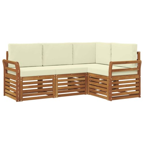 Комплекти дивани 4 pcs Натурален и Крема Солидно акациево дърво