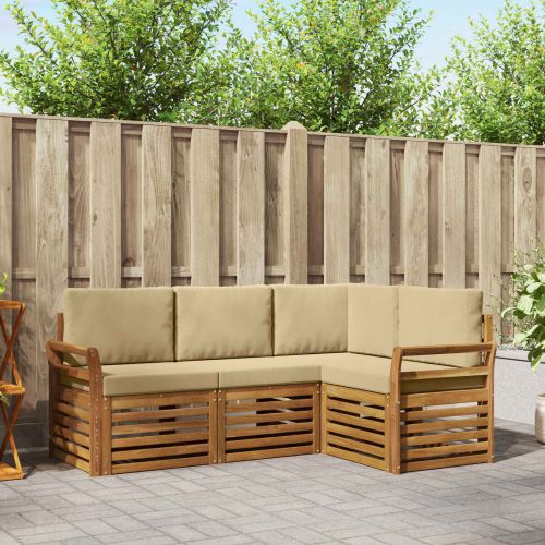 Комплекти дивани 4 pcs Натурален и Бежов Солидно акациево дърво