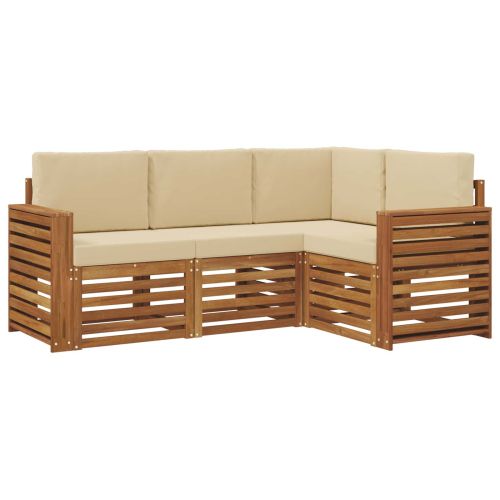 Комплекти дивани 4 pcs Натурален и Бежов Солидно акациево дърво