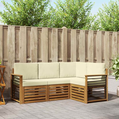 Комплекти дивани 4 pcs Натурален и Крема Солидно акациево дърво