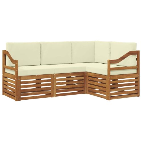 Комплекти дивани 4 pcs Натурален и Крема Солидно акациево дърво