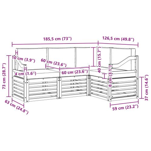 Комплекти дивани 4 pcs Натурален и Бежов Солидно акациево дърво