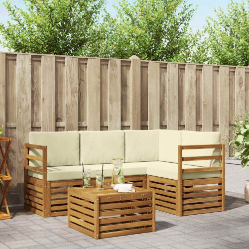 Комплекти дивани 5 pcs Натурален и Крема Солидно акациево дърво