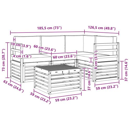 Комплекти дивани 5 pcs Натурален и Крема Солидно акациево дърво