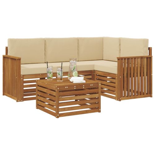 Комплекти дивани 5 pcs Натурален и Бежов Солидно акациево дърво