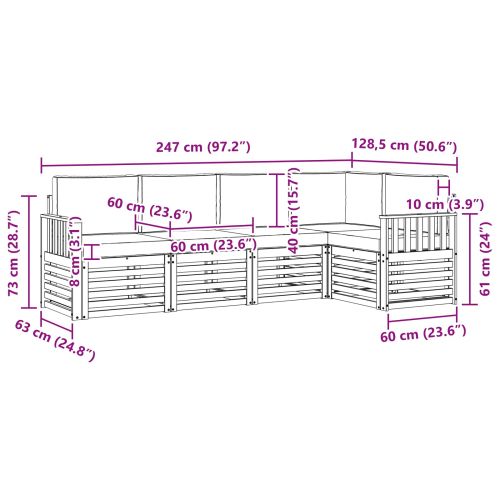 Комплекти дивани 5 pcs Натурален и Бежов Солидно акациево дърво