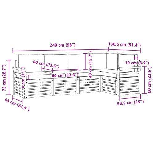 Комплекти дивани 5 pcs Натурален и Крема Солидно акациево дърво