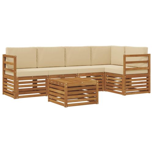 Комплекти дивани 6 pcs Натурален и Бежов Солидно акациево дърво