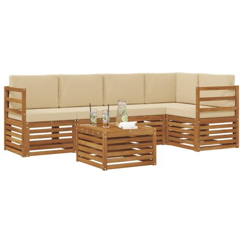 Комплекти дивани 6 pcs Натурален и Бежов Солидно акациево дърво