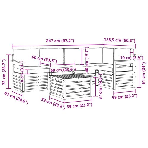 Комплекти дивани 6 pcs Натурален и Крема Солидно акациево дърво