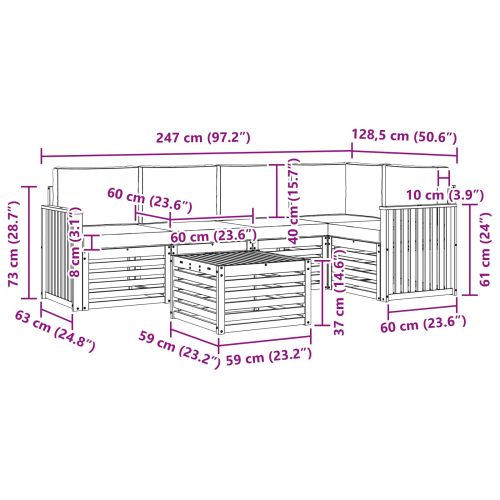 Комплекти дивани 6 pcs Натурален и Крема Солидно акациево дърво