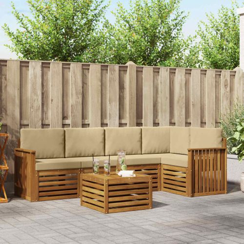 Комплекти дивани 6 pcs Натурален и Бежов Солидно акациево дърво