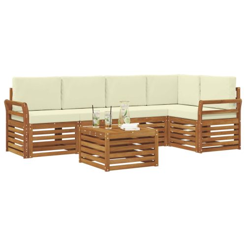 Комплекти дивани 6 pcs Натурален и Крема Солидно акациево дърво