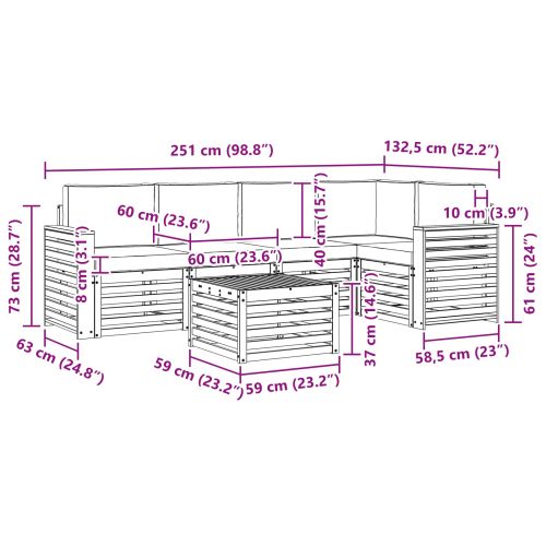 Комплекти дивани 6 pcs Натурален и Крема Солидно акациево дърво