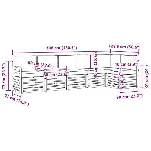 Комплекти дивани 6 pcs Натурален и Бежов Солидно акациево дърво