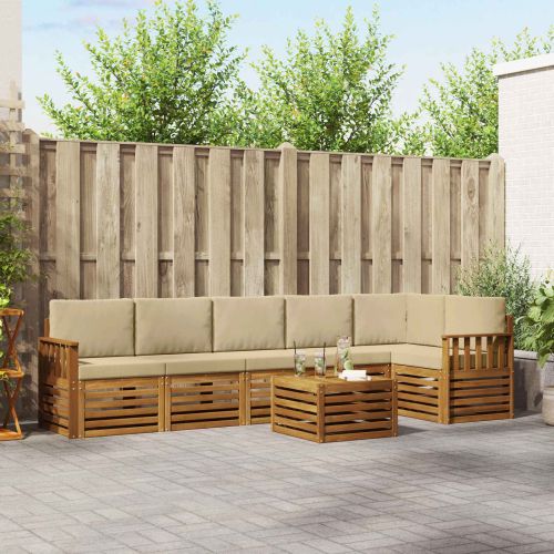 Комплекти дивани 7 pcs Натурален и Бежов Солидно акациево дърво