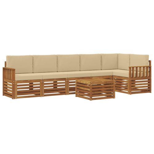 Комплекти дивани 7 pcs Натурален и Бежов Солидно акациево дърво