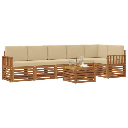 Комплекти дивани 7 pcs Натурален и Бежов Солидно акациево дърво