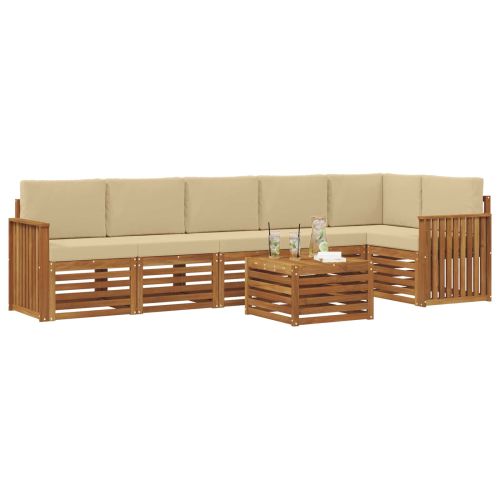 Комплекти дивани 7 pcs Натурален и Бежов Солидно акациево дърво