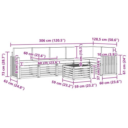 Комплекти дивани 7 pcs Натурален и Бежов Солидно акациево дърво