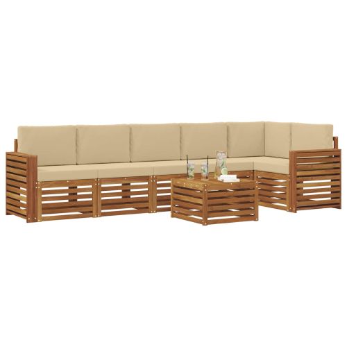 Комплекти дивани 7 pcs Натурален и Бежов Солидно акациево дърво