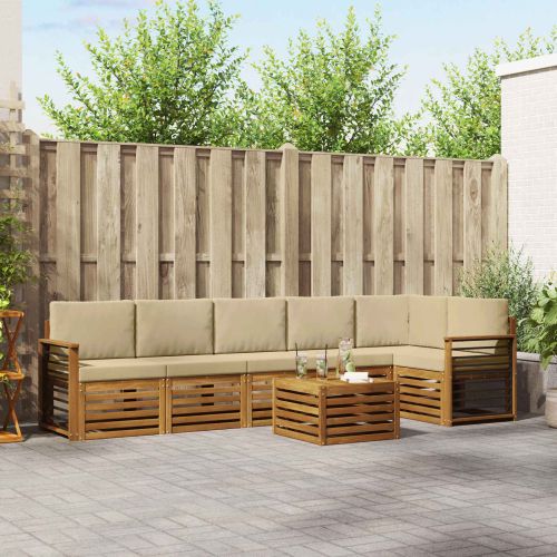 Комплекти дивани 7 pcs Натурален и Бежов Солидно акациево дърво